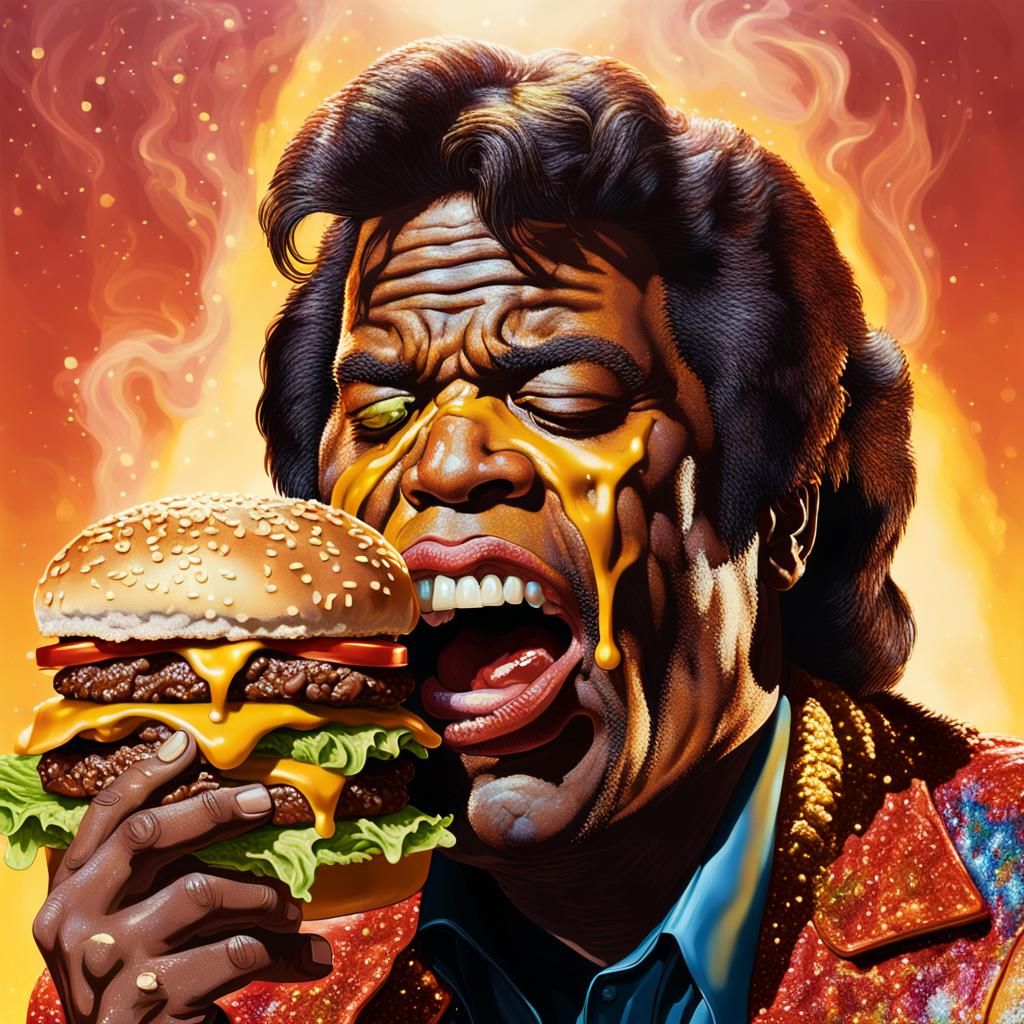 Hyperrealistic James Brown Eating a Big Mac