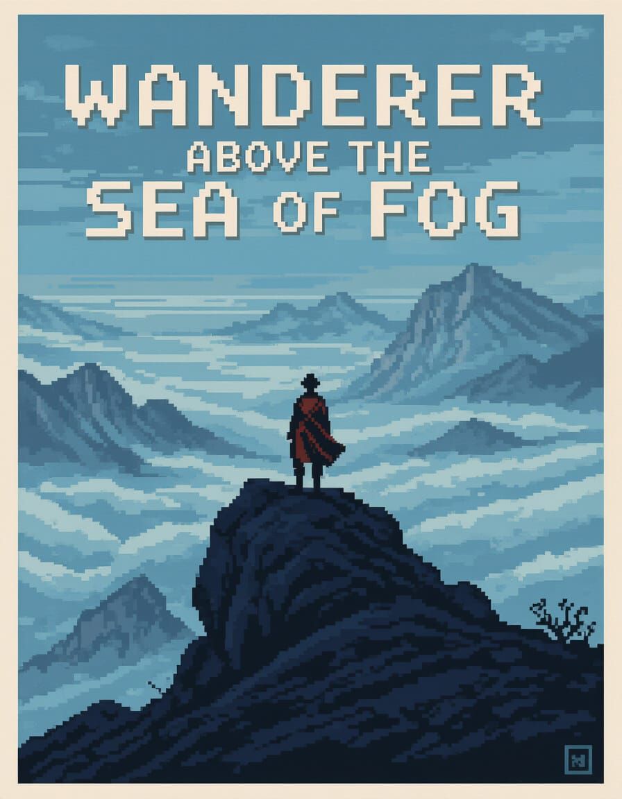 Pixel Art Wanderer Above Sea of Fog, 16-bit