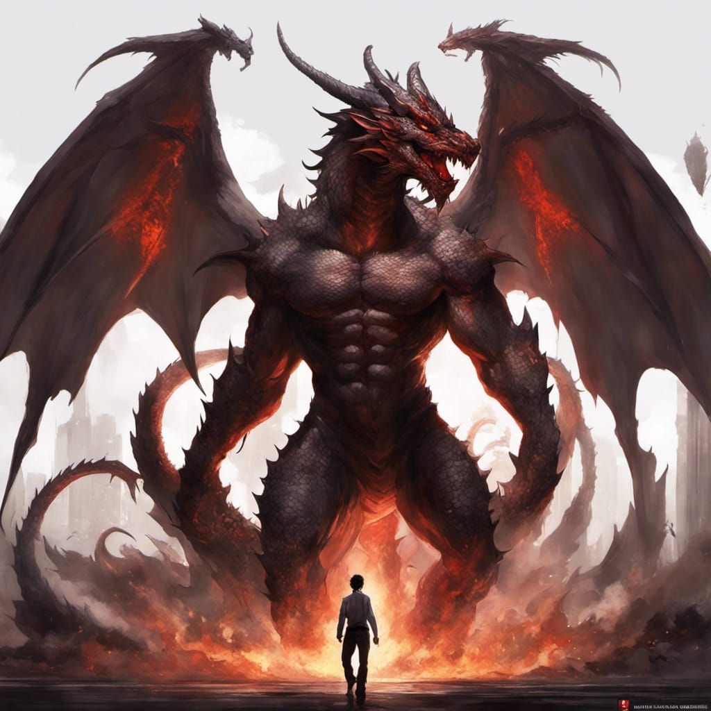 Dragon-Headed Man with Demon Wings in Anime Style
