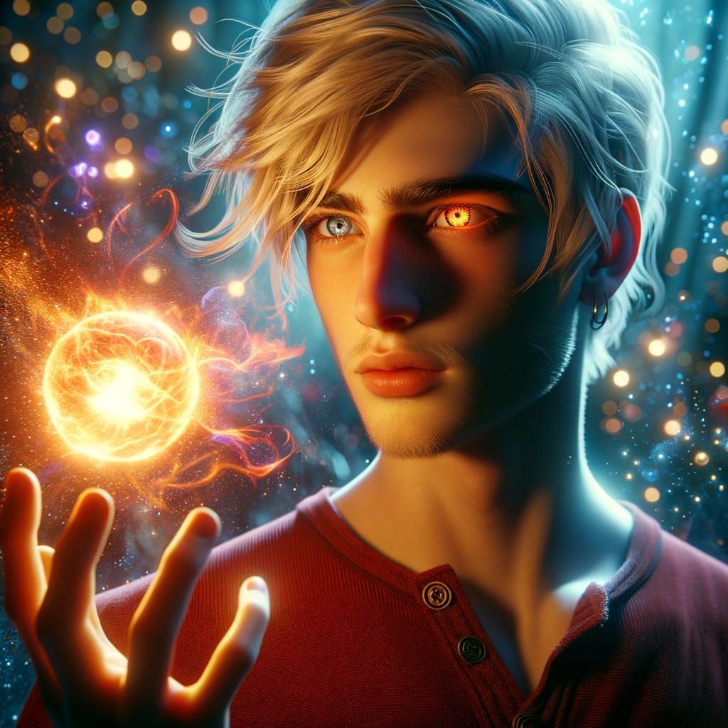 Fire and Ice Wizard in Luminescent Rainforest