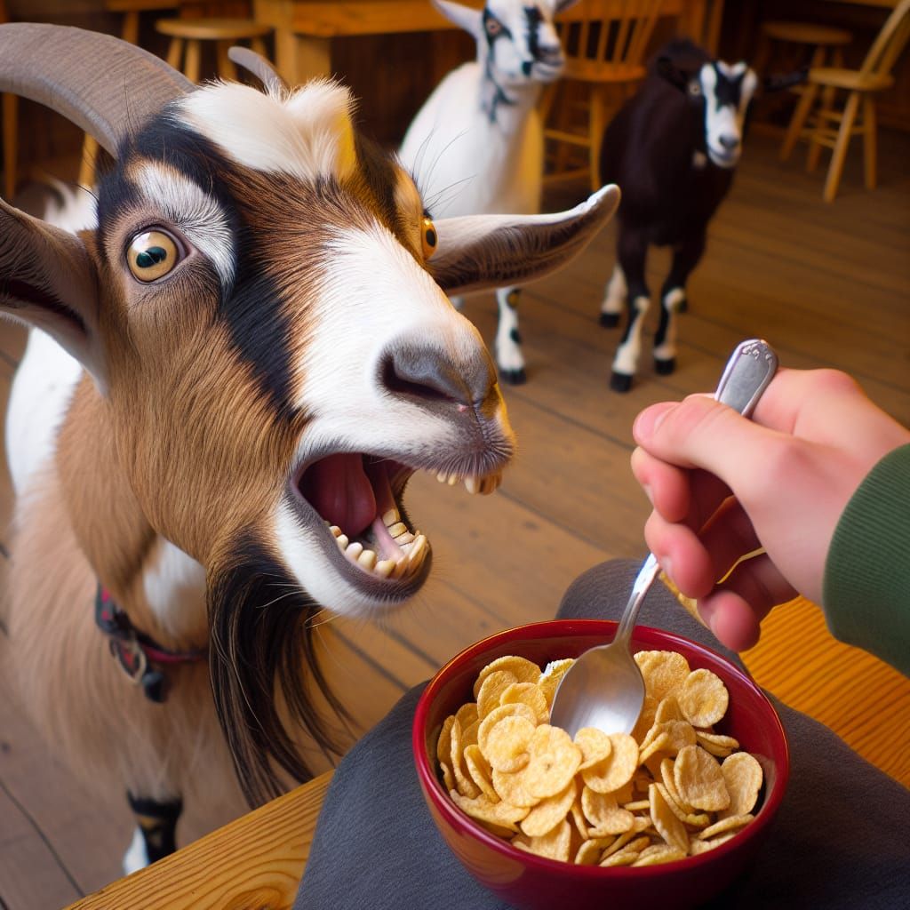 Aggressive Goat Reacts to Cornflakes