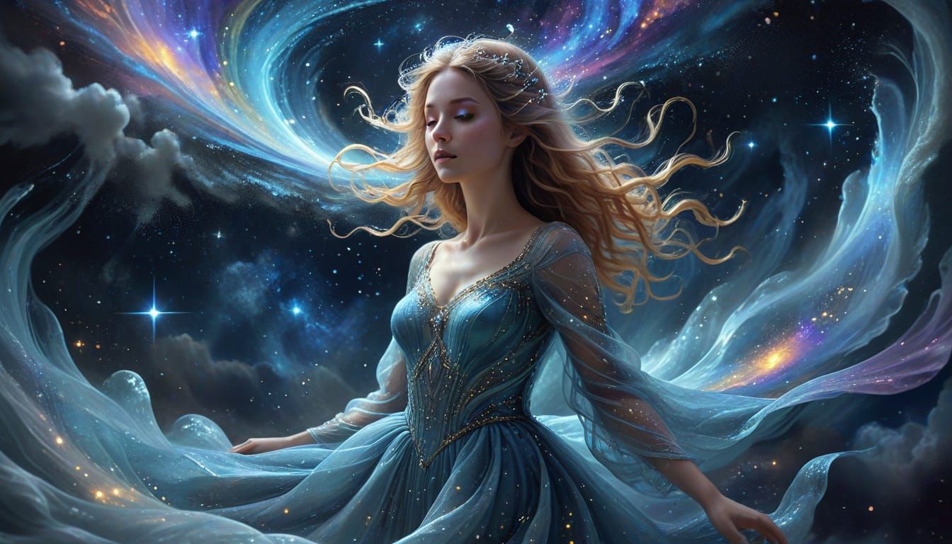 Spectral Princess Floating in Cosmic Vortex: Surreal Digital...