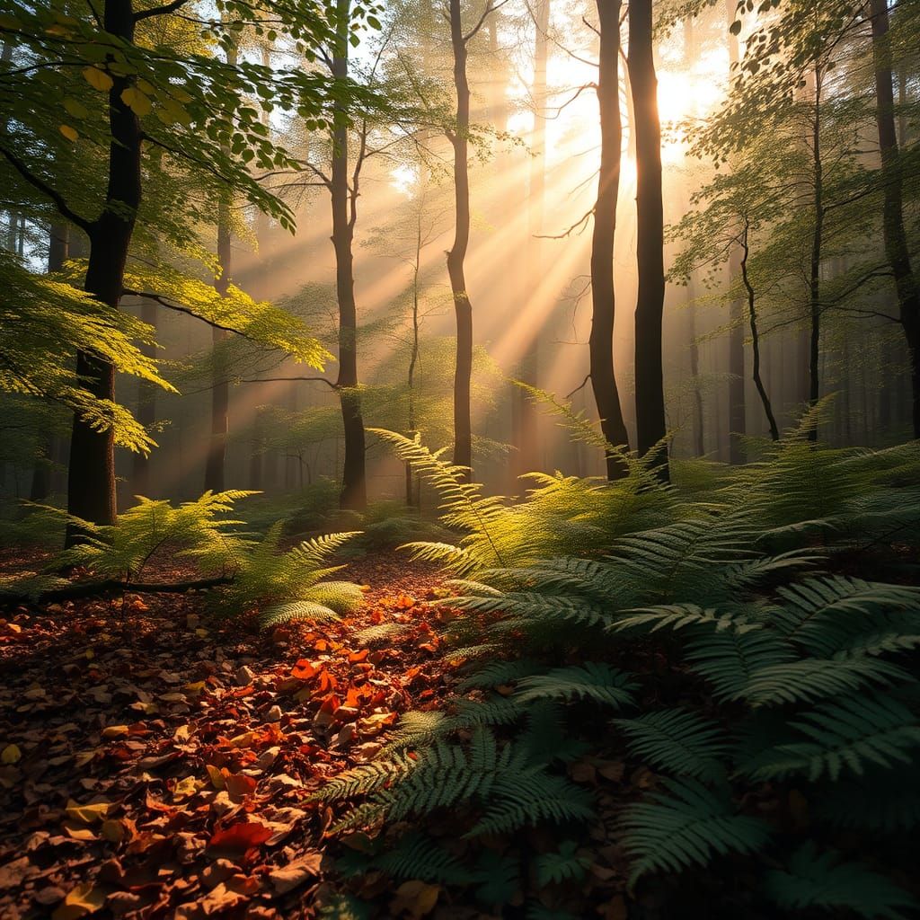 Sunlit Forest Canopy with Autumnal Foliage