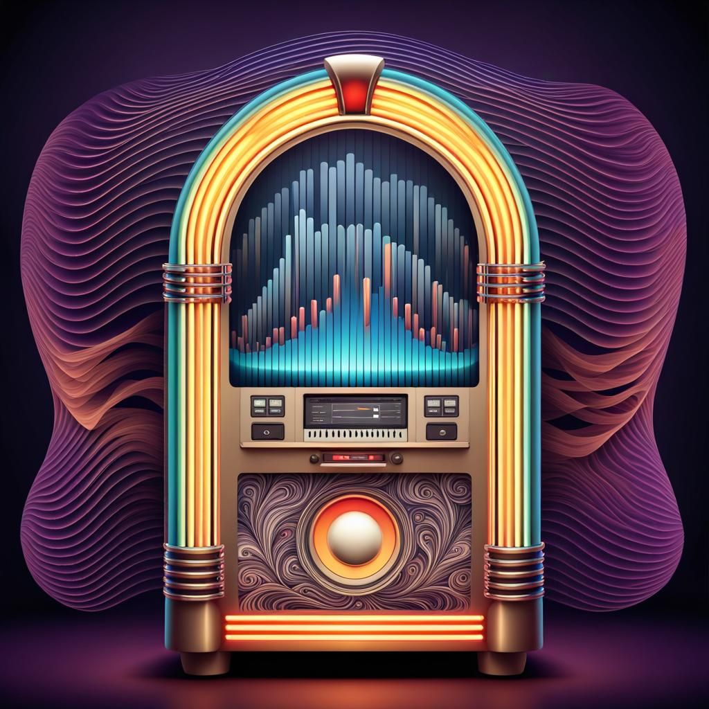 Jukebox with Visible Audio Waves in Zentangle Style