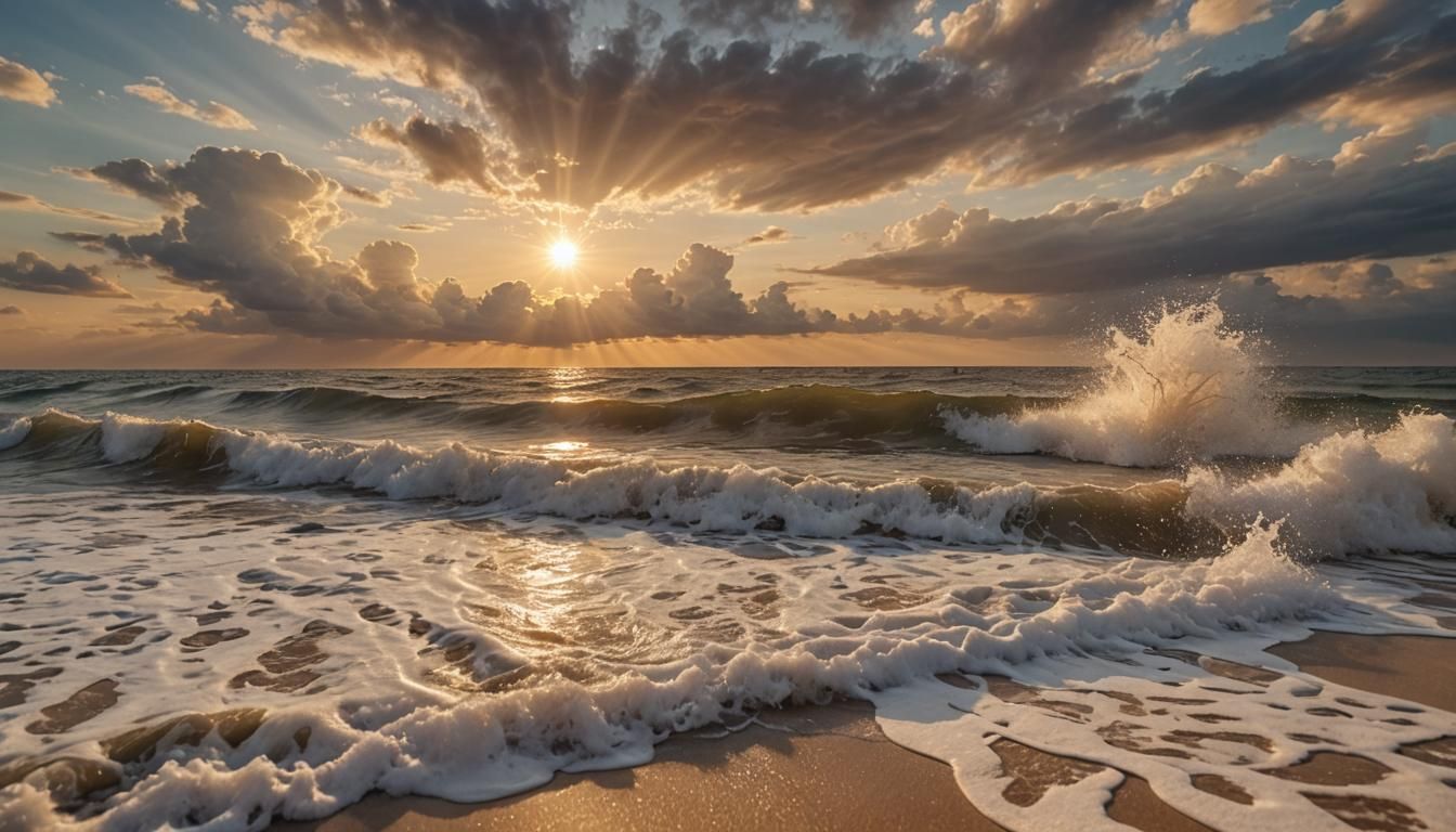 Beach Sunset Beautiful Waves