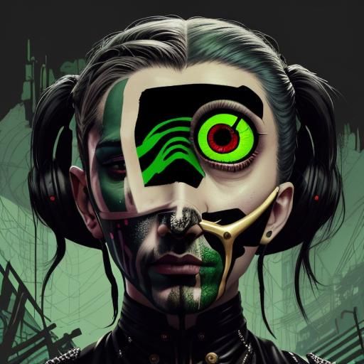 Surreal Cyberpunk Portrait with Green Face Paint