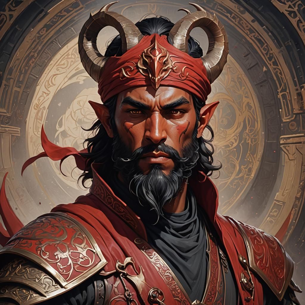 Tiefling Knight Portrait in Fantasy Art Style