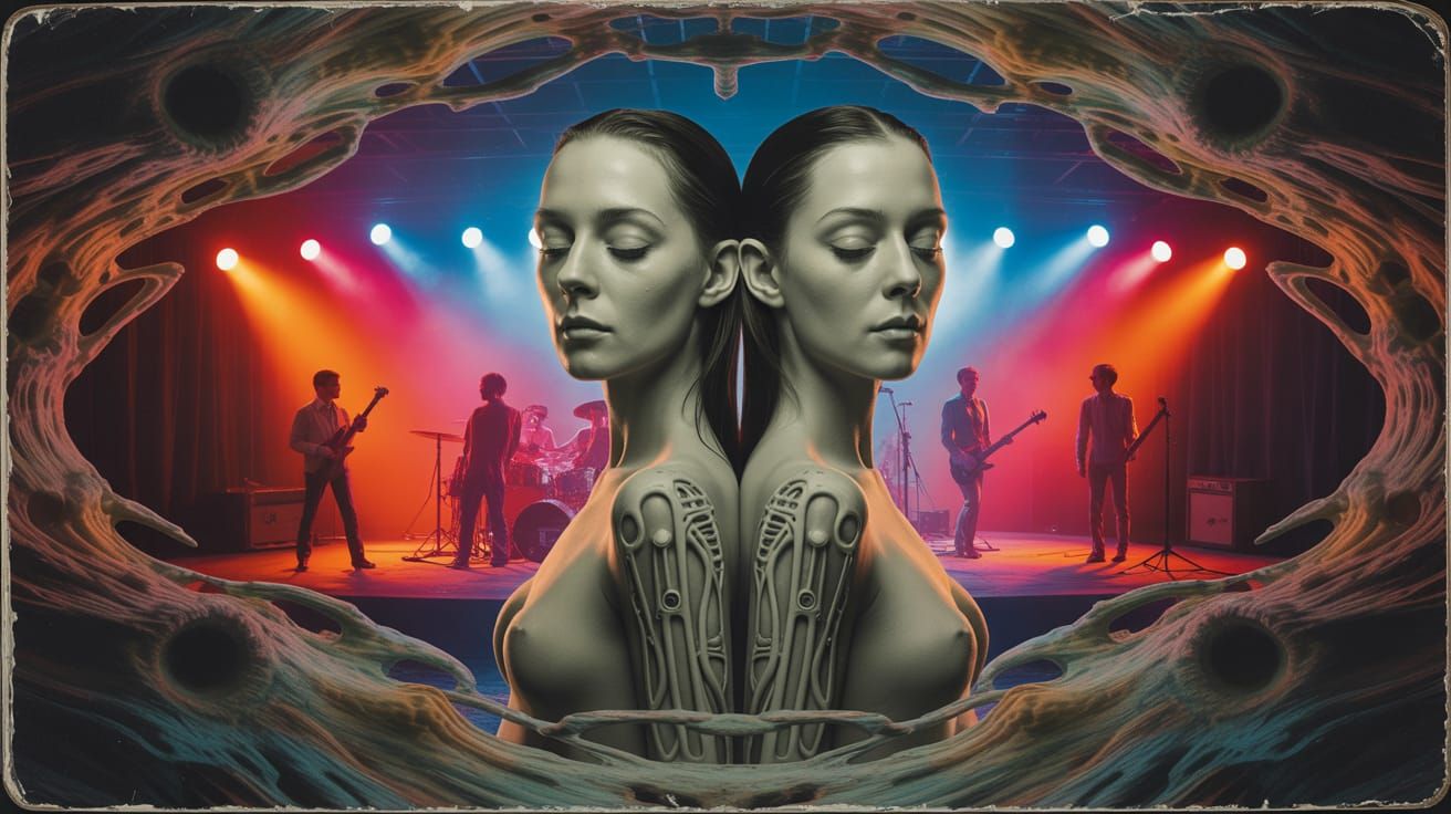 Biomechanical Twins in Psychedelic Landscape Art