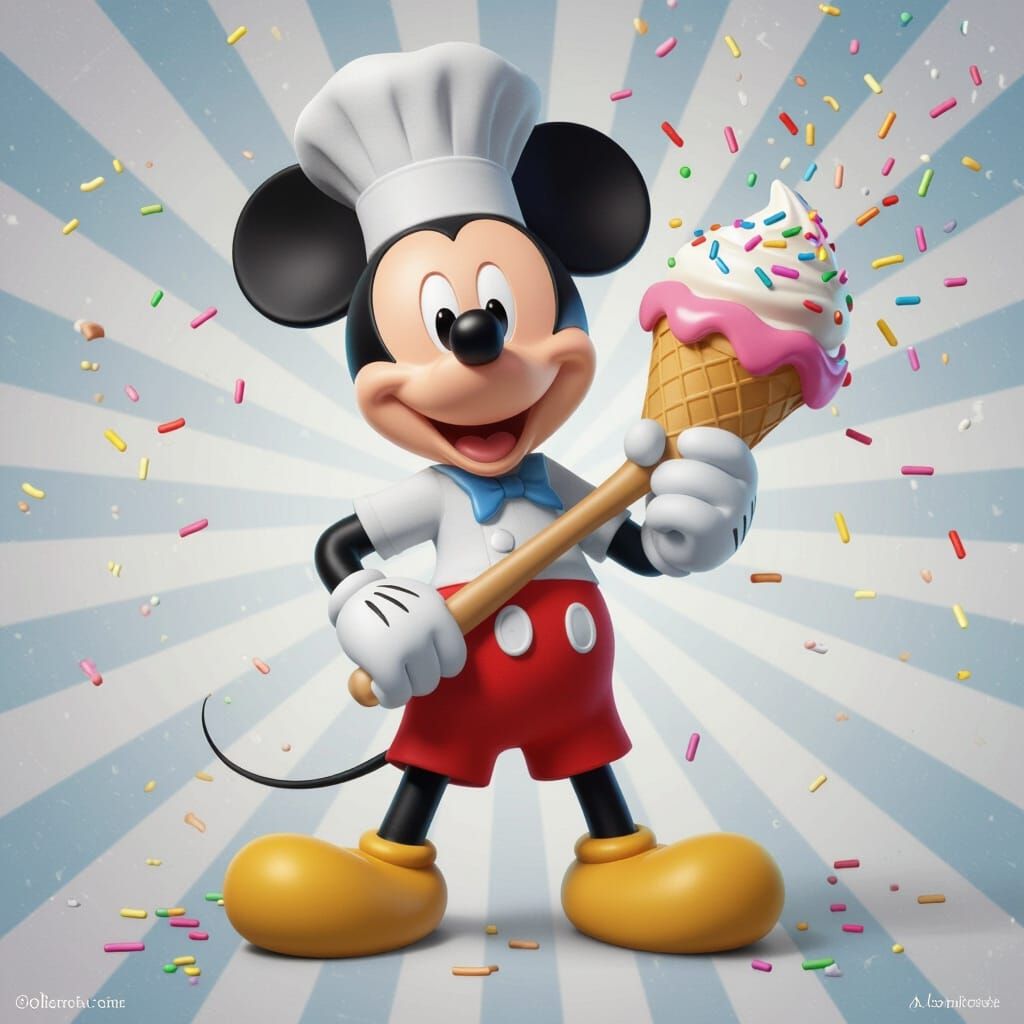 Mickey Mouse Chef with Giant Ice Cream Scoop in 3D Style