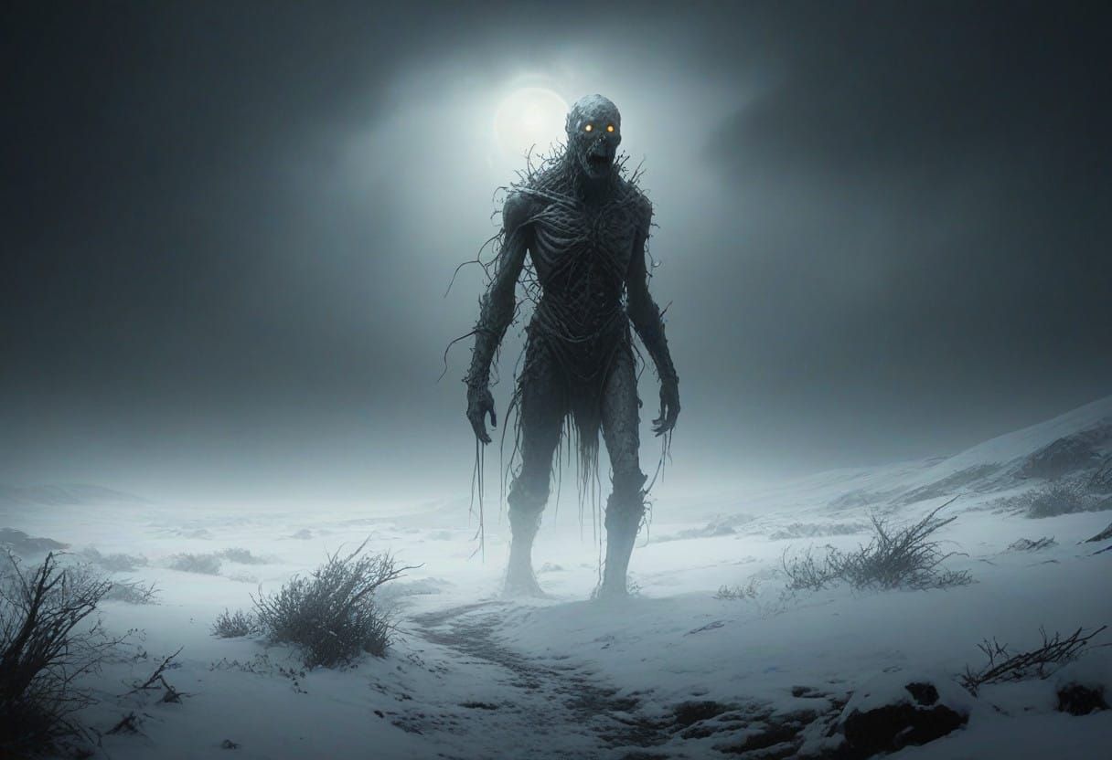 Ithaqua, Ominous Pale Giant Walks Through Frozen Tundra