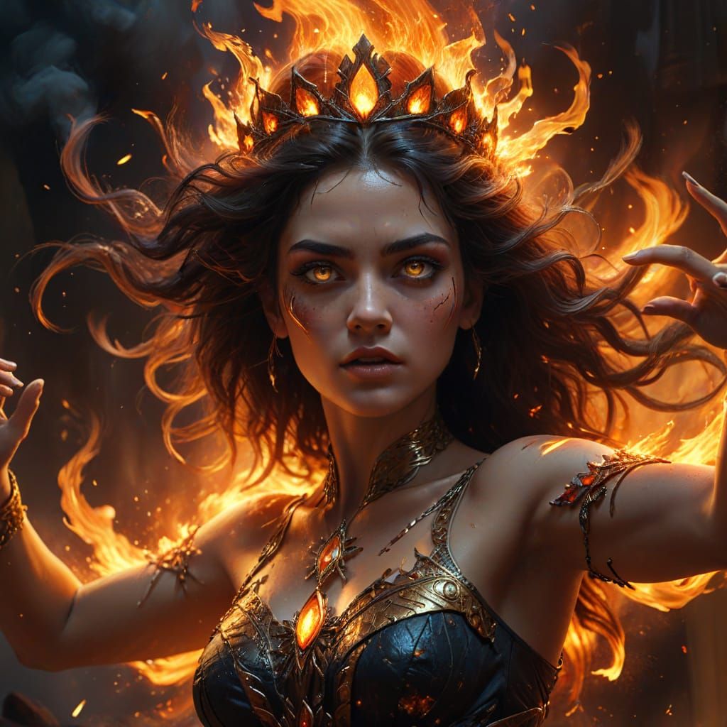 Fiery Goddess Queen of Rage: Surrealist Oil Painting