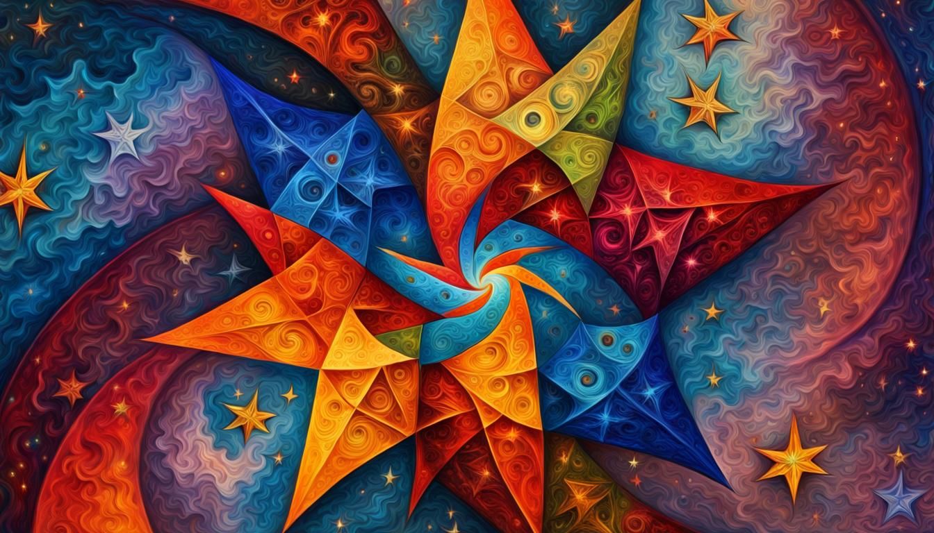 Magnetic Stars in Cosmic Fractal, Impasto Oil Painting