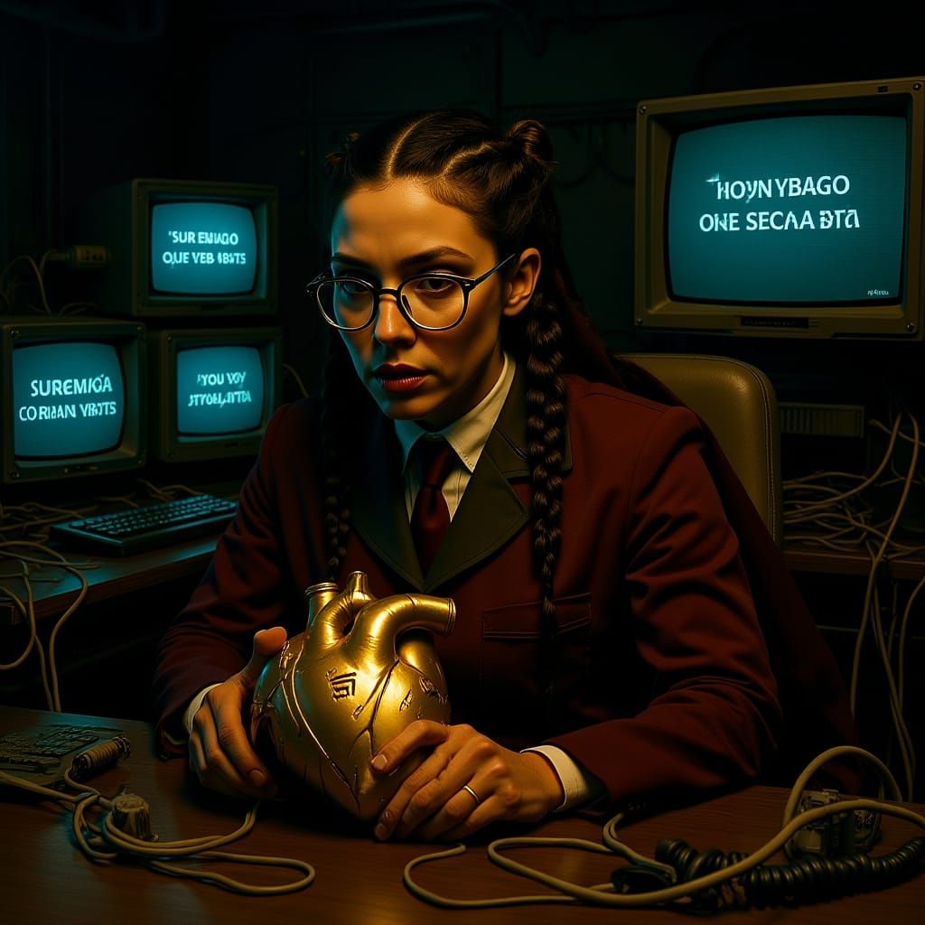 Retro-Futuristic Woman with Mechanical Heart