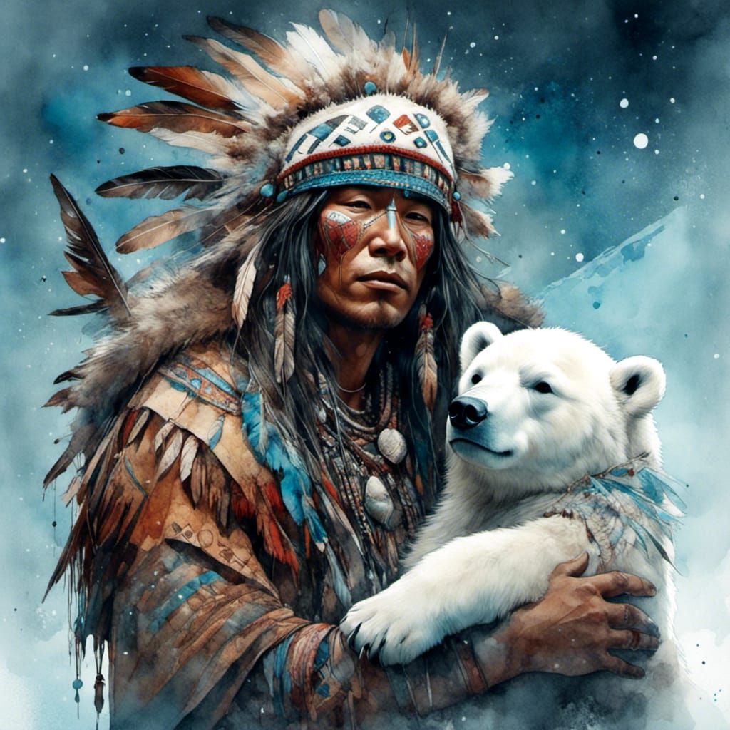 Inuit warrior and polar bear