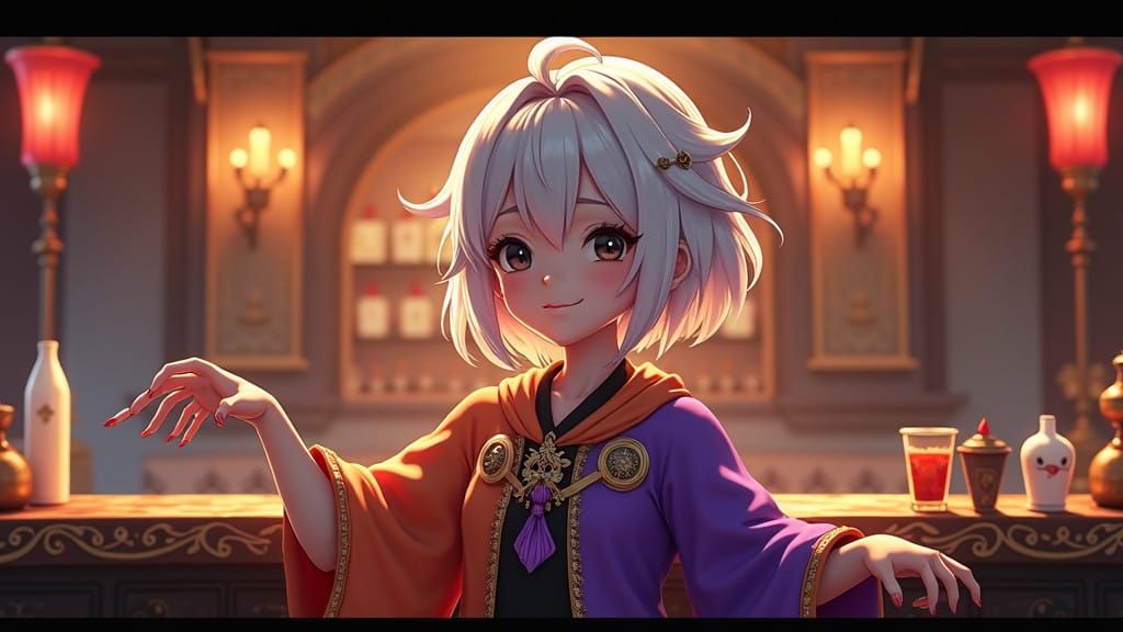 Enigmatic Tavern Keeper in Vibrant Fantasy World