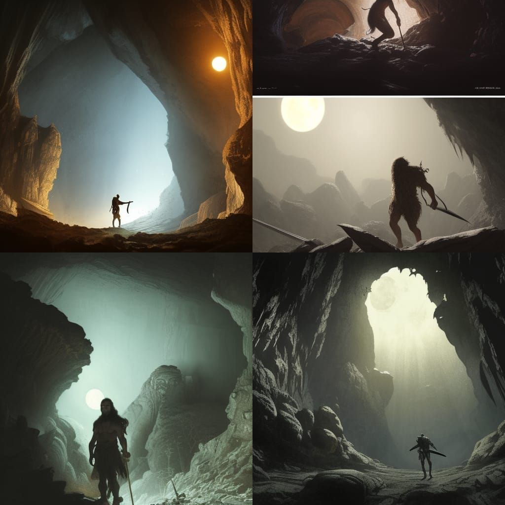 Dark Fantasy Cave Guardian with Sword