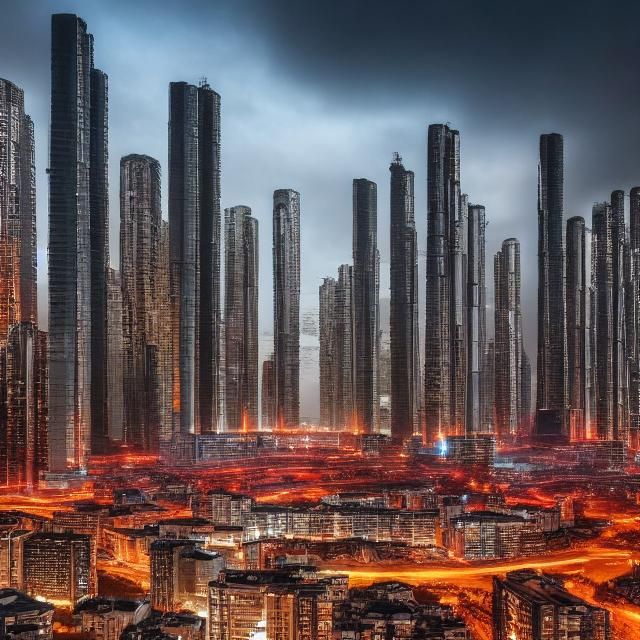 Brutalist Megacomplex Under Dark Red Sky