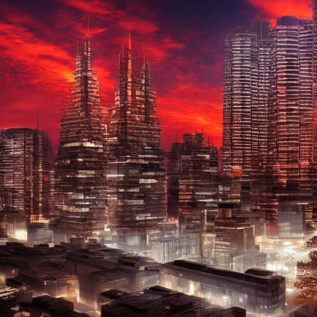 Brutalist Megacomplex Under Dark Red Sky