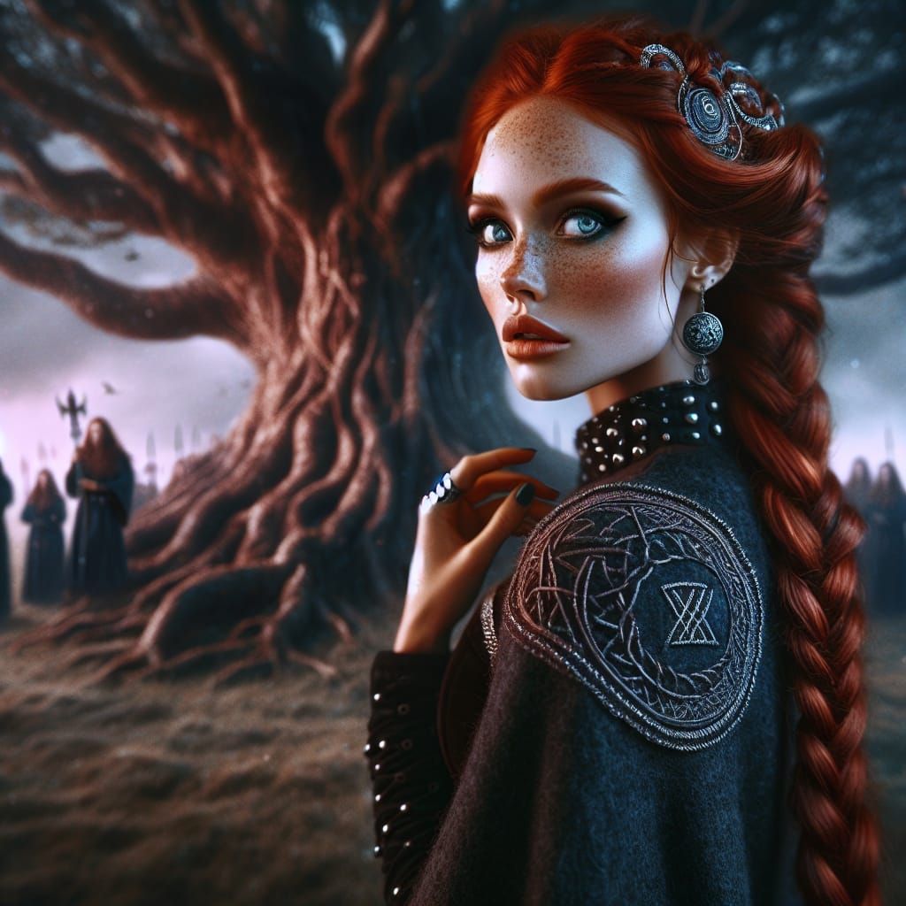 Viking Woman Urd with Yggdrasil: Digital Matte Painting