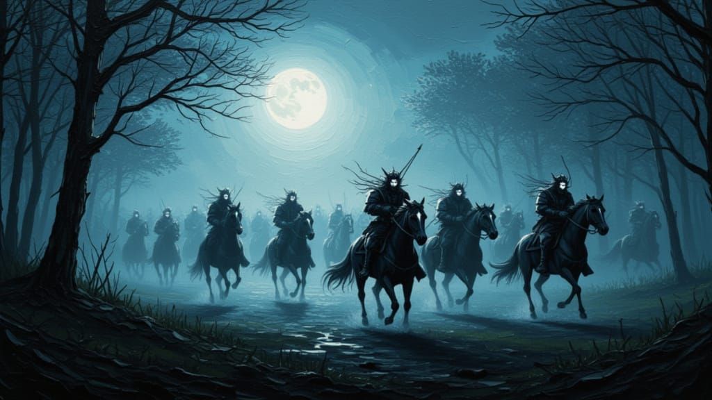 The Wild Hunt Charging Through a Moonlit Forest