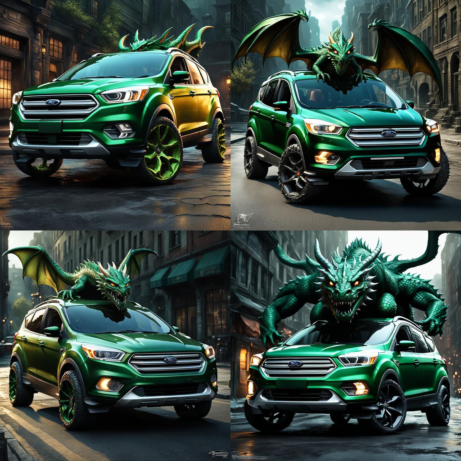 Dragon-Modified Ford Escape: Dark Fantasy Concept Art