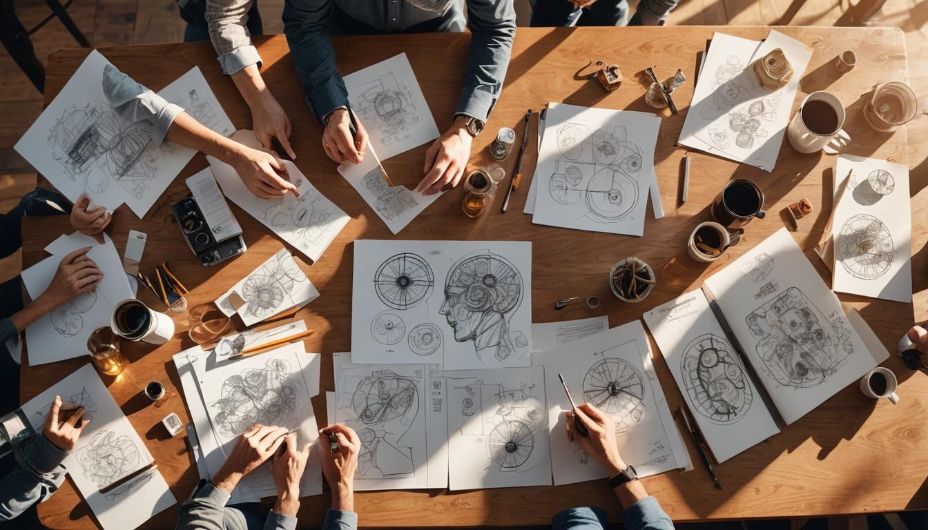 Engineering Team Brainstorms in Warm Morning Light