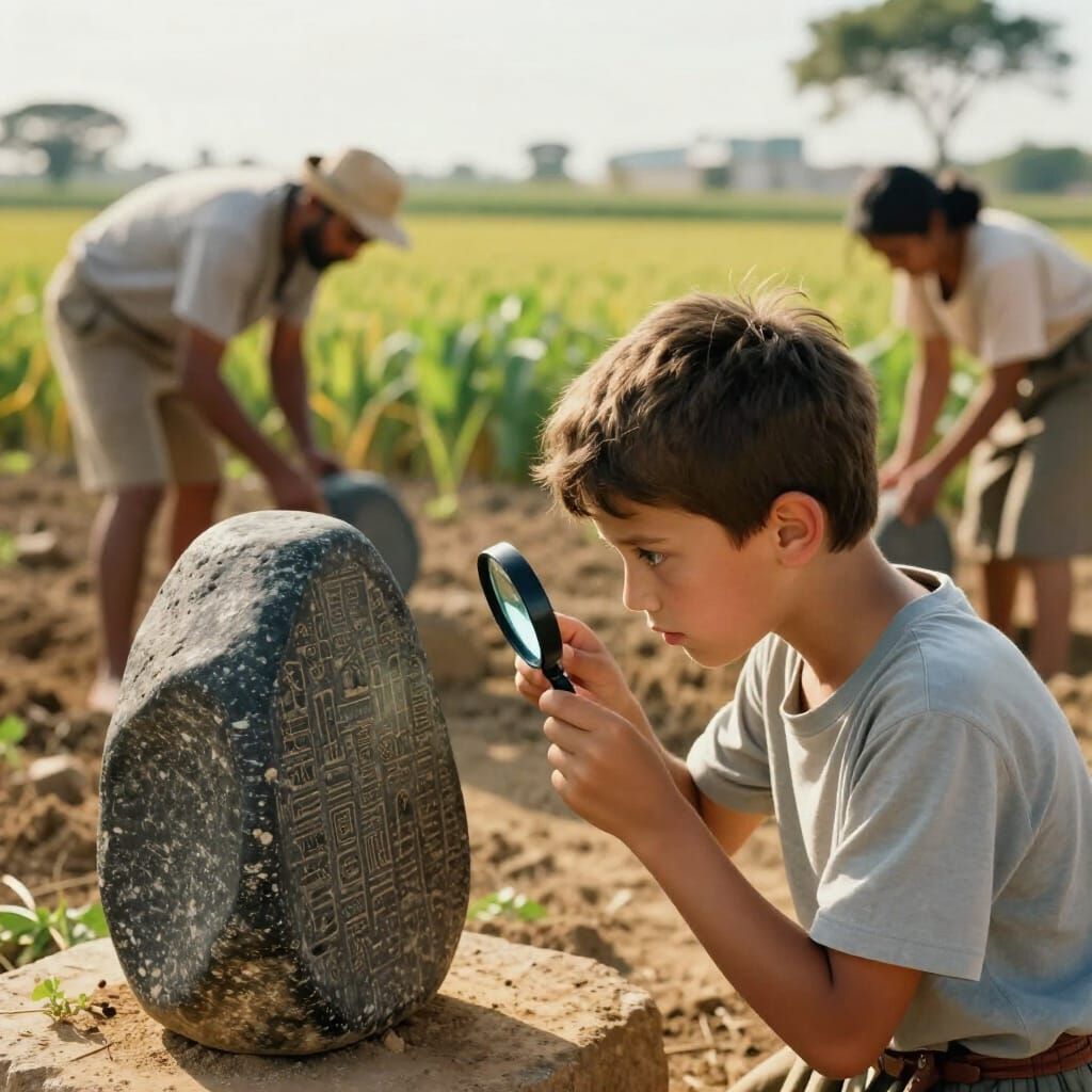 Boy Studies Rosetta Stone Amidst Parents' Labor, Realistic S...