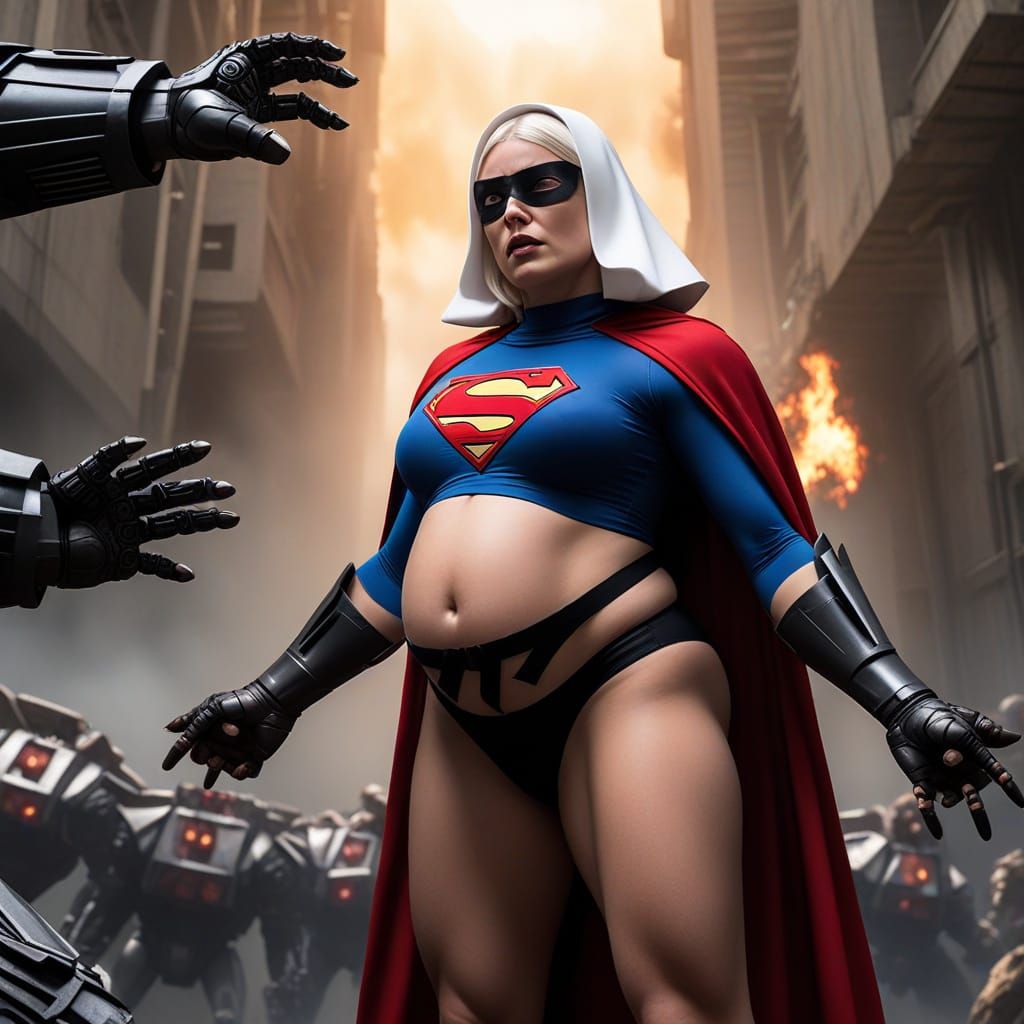 Nun SuperGirl Trapped in Deceptagon's Crushing Hand