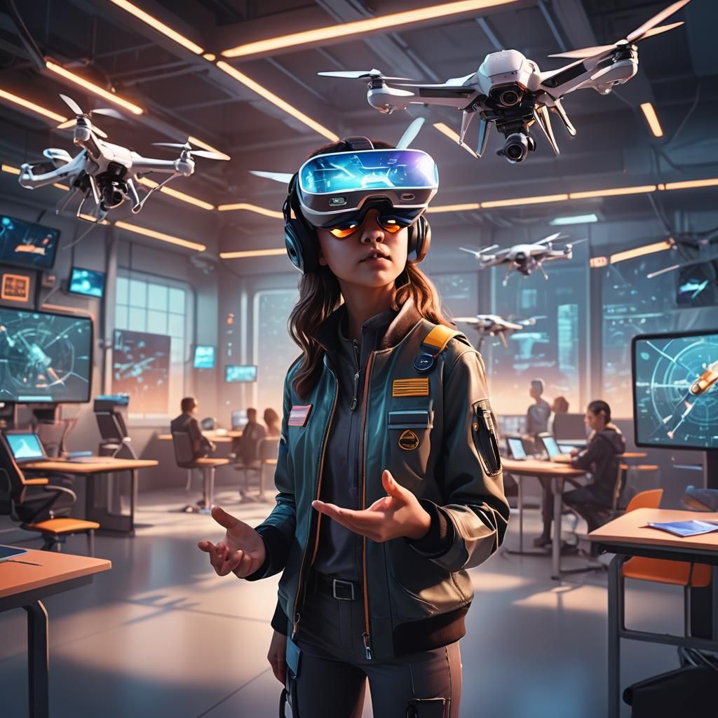 Futuristic Drone School Concept Art in Pixar Style