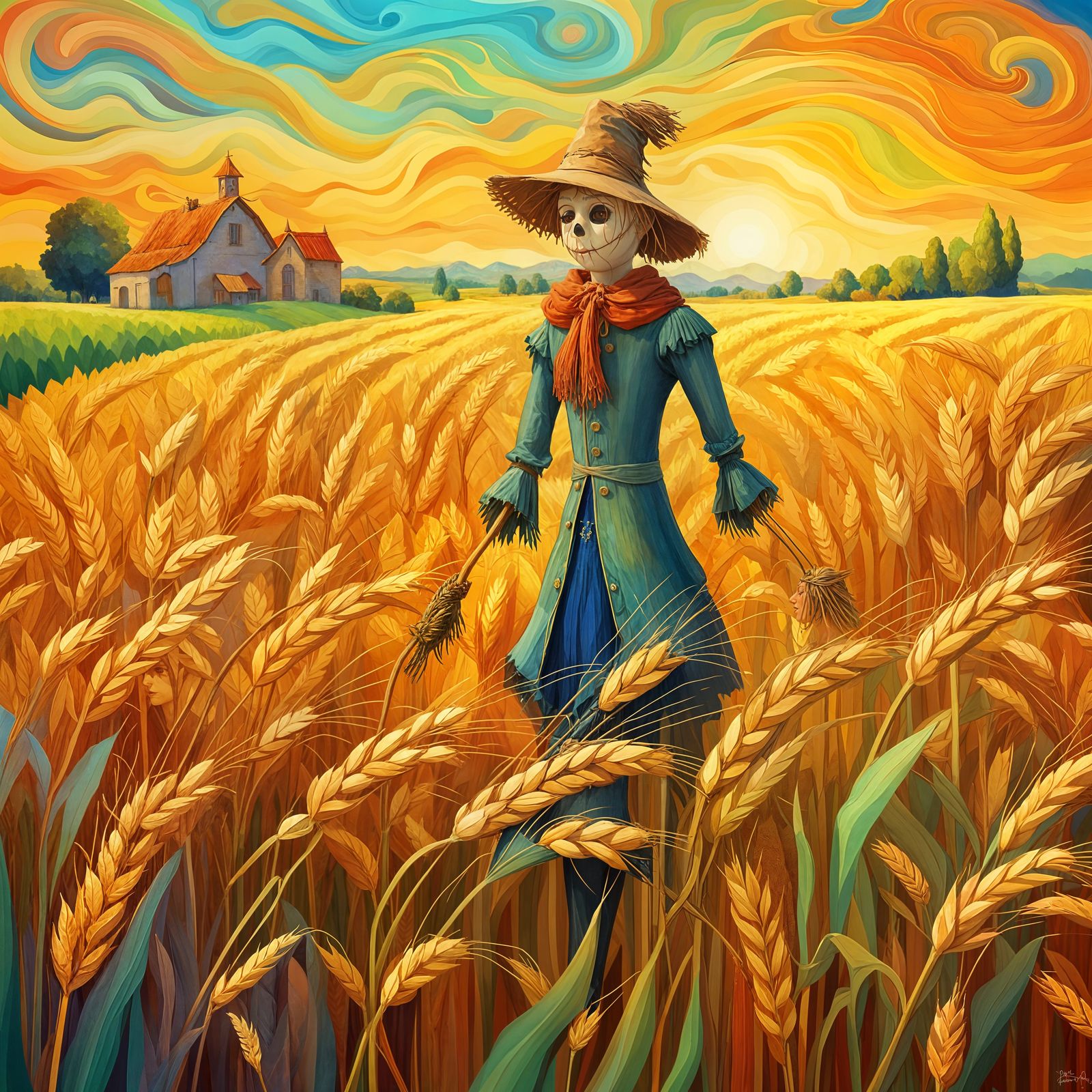 Fairytale Scarecrow in Golden Wheat Field