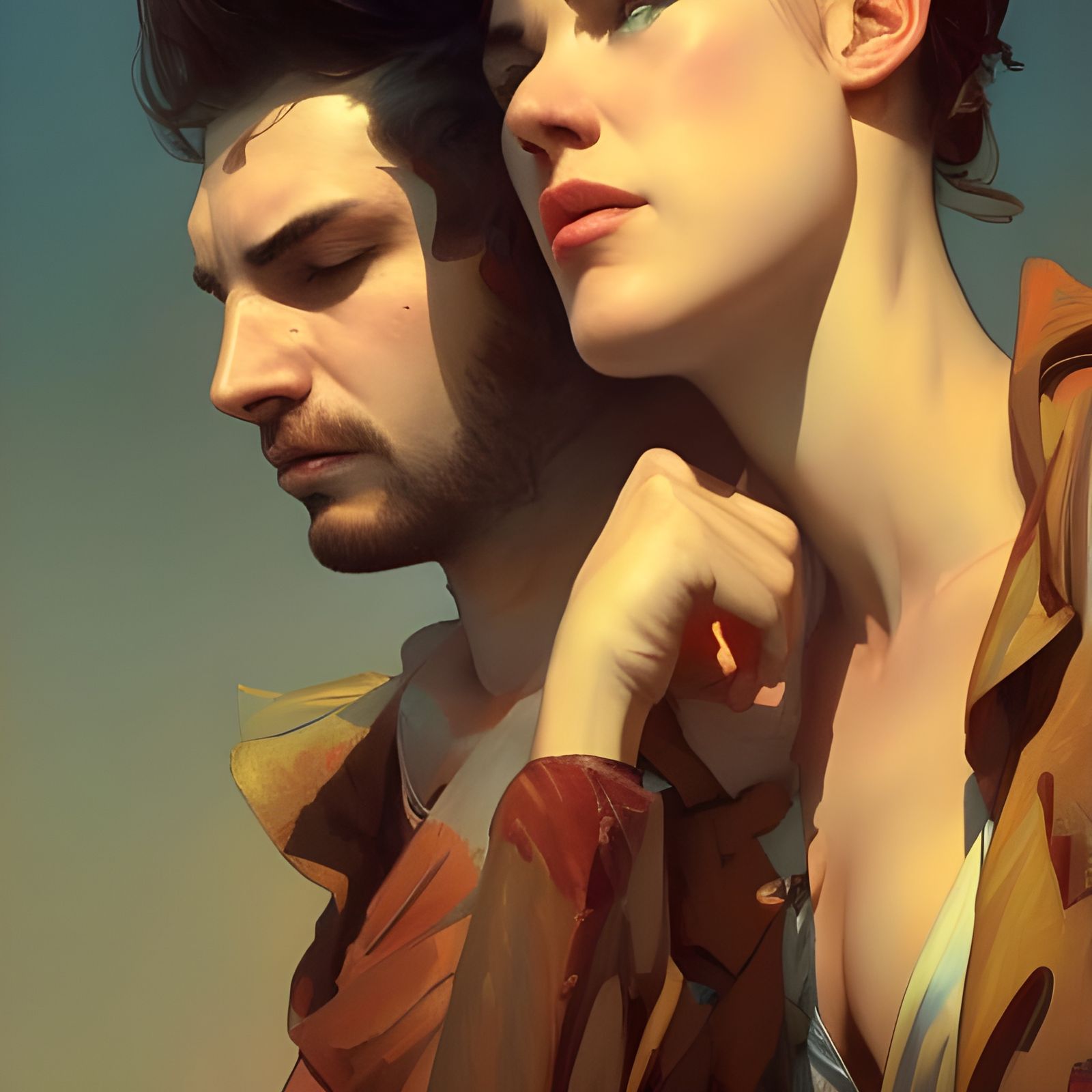 Lovers Portrait in Dynamic Lighting, Hyperdetailed Concept A...