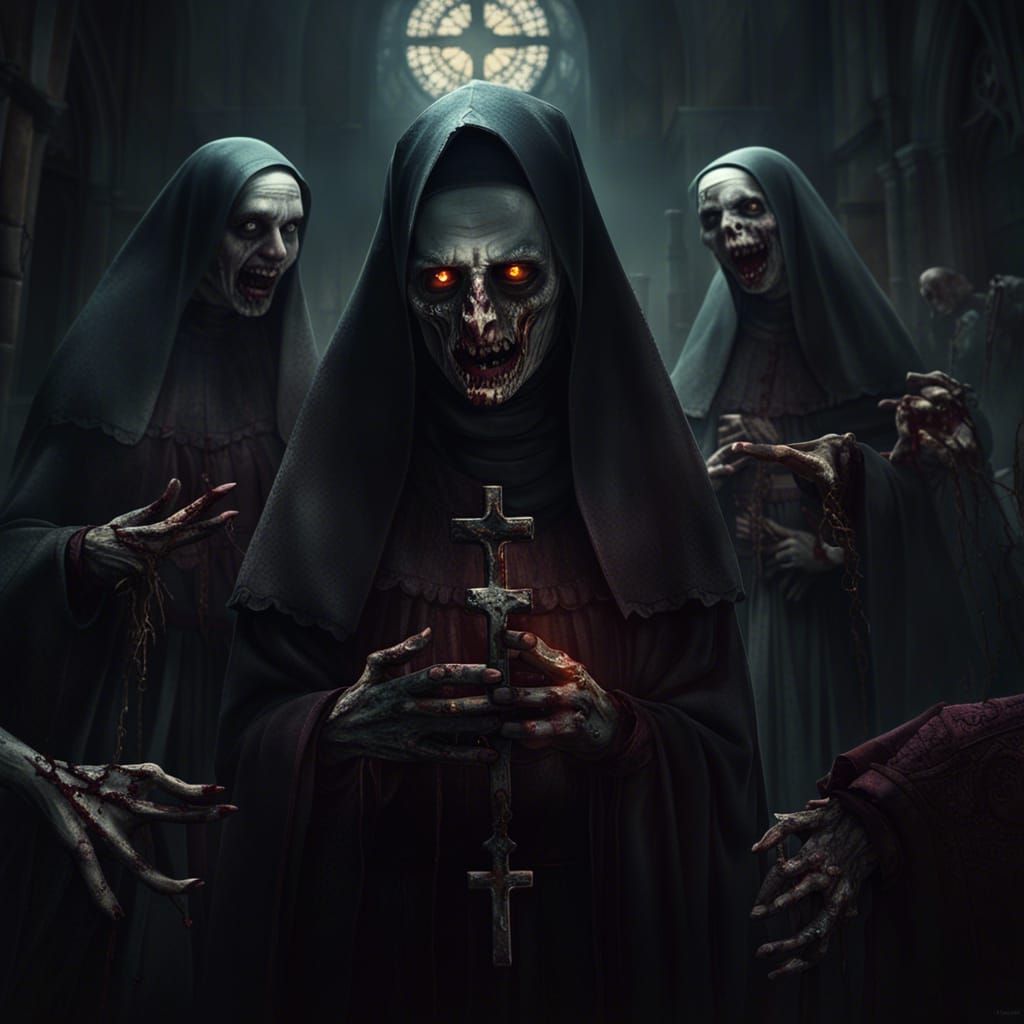 Demonic Nun's Demise Among Zombie Nuns: Matte Painting