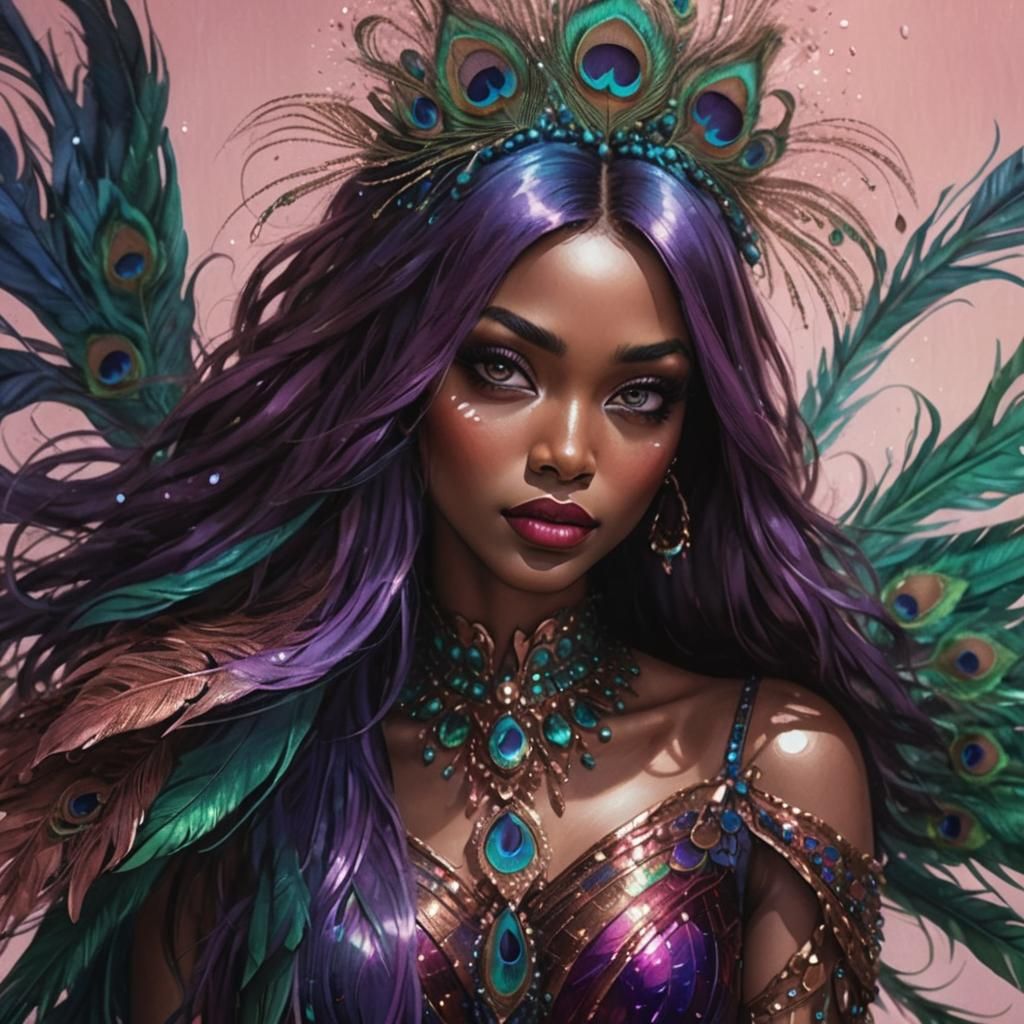 Peacock Haired Woman in Vibrant Comic Book Art