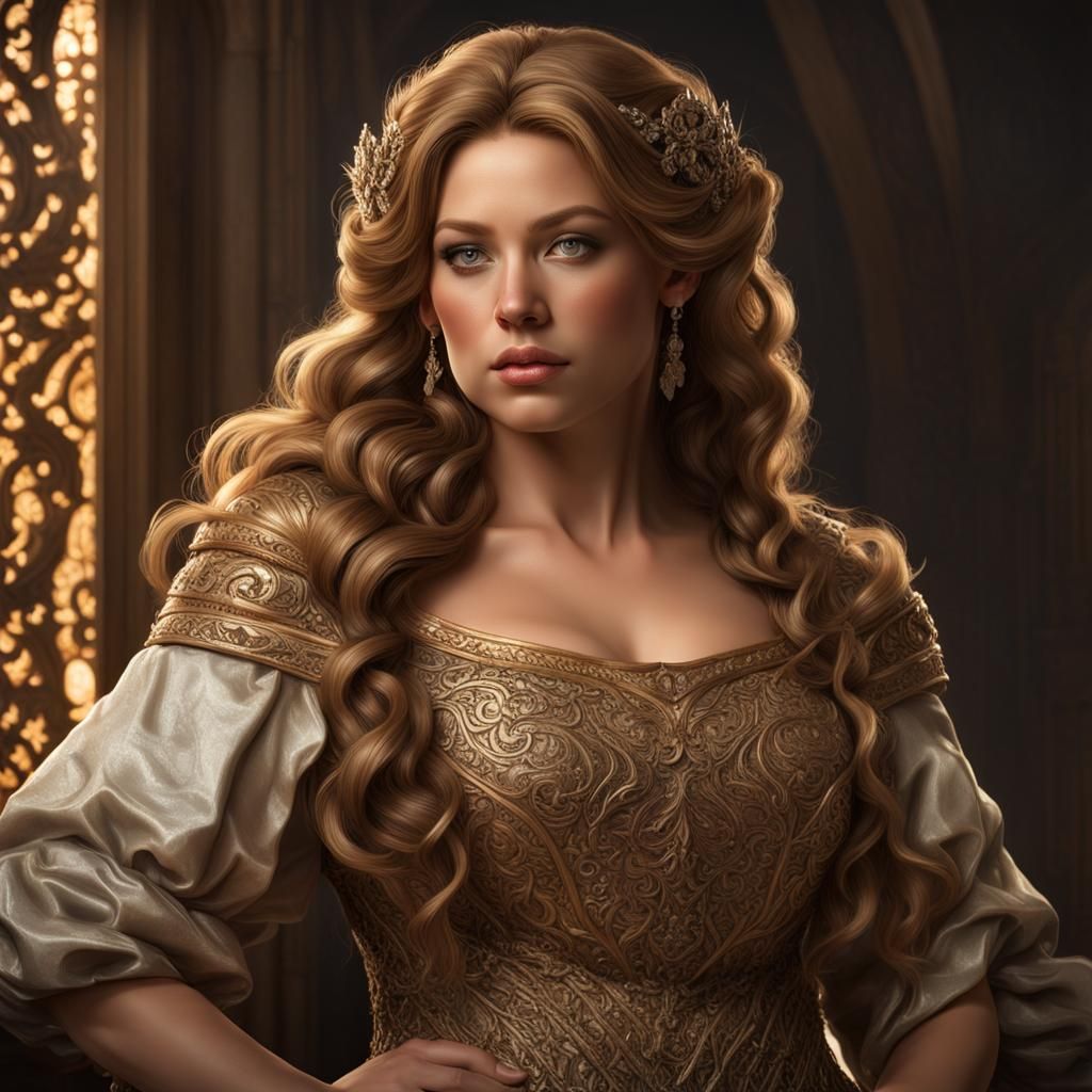 Elegant Portrait of Chubby Woman, Detailed Digital Art