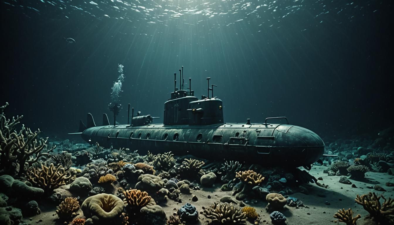 Submarine Exploring Deep Ocean Seafloor in Cinematic Style