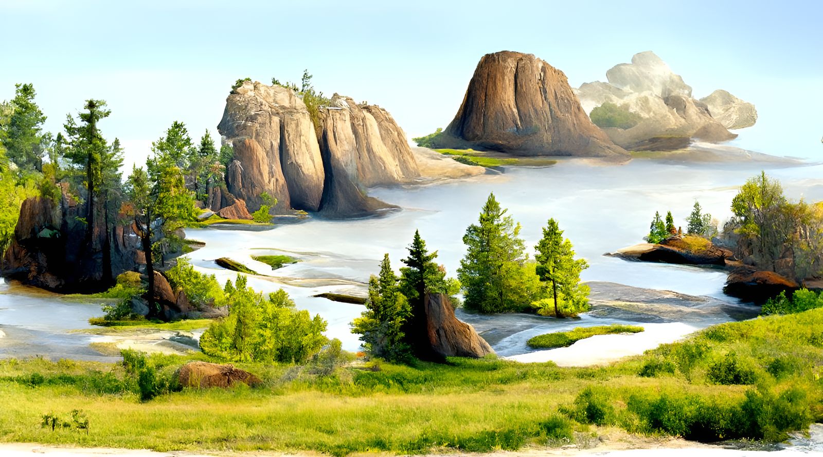 Cartoon Landscape Vista Inspired by Landscape Photography