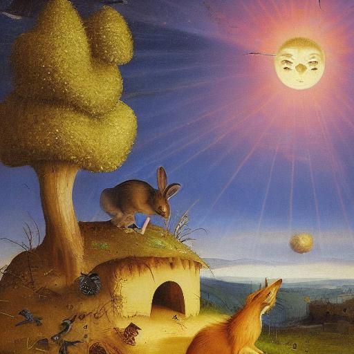 Crazed Rabbit Terrorizes Rural Landscape in Surreal Oil Pain...