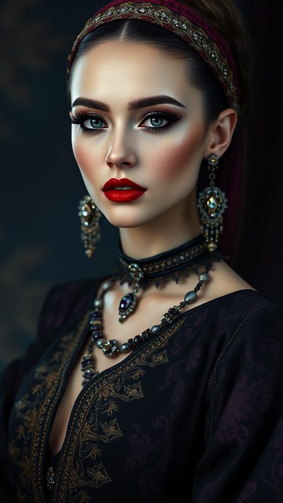 Enchanting Gothic Woman in Modern Arabic Attire