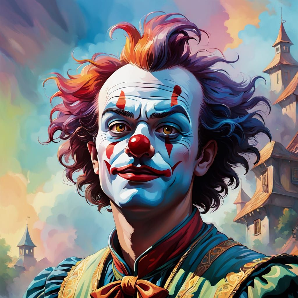 Ethereal Clown in Gouache Impressionist Style