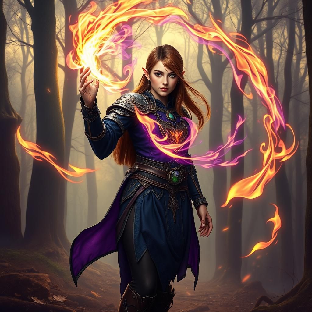 Elf Cleric Casting Spell in Dark Fantasy Style