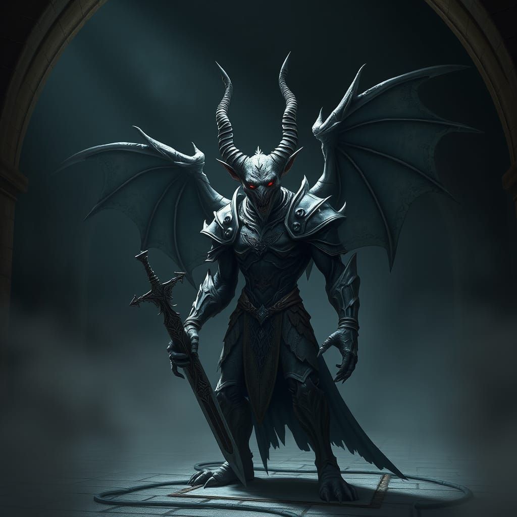 Menacing Armored Creature in Gothic Setting