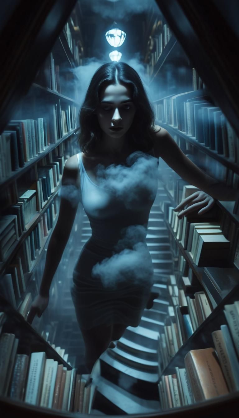 Surreal Library of Infinite Reflections in Dreamlike Style