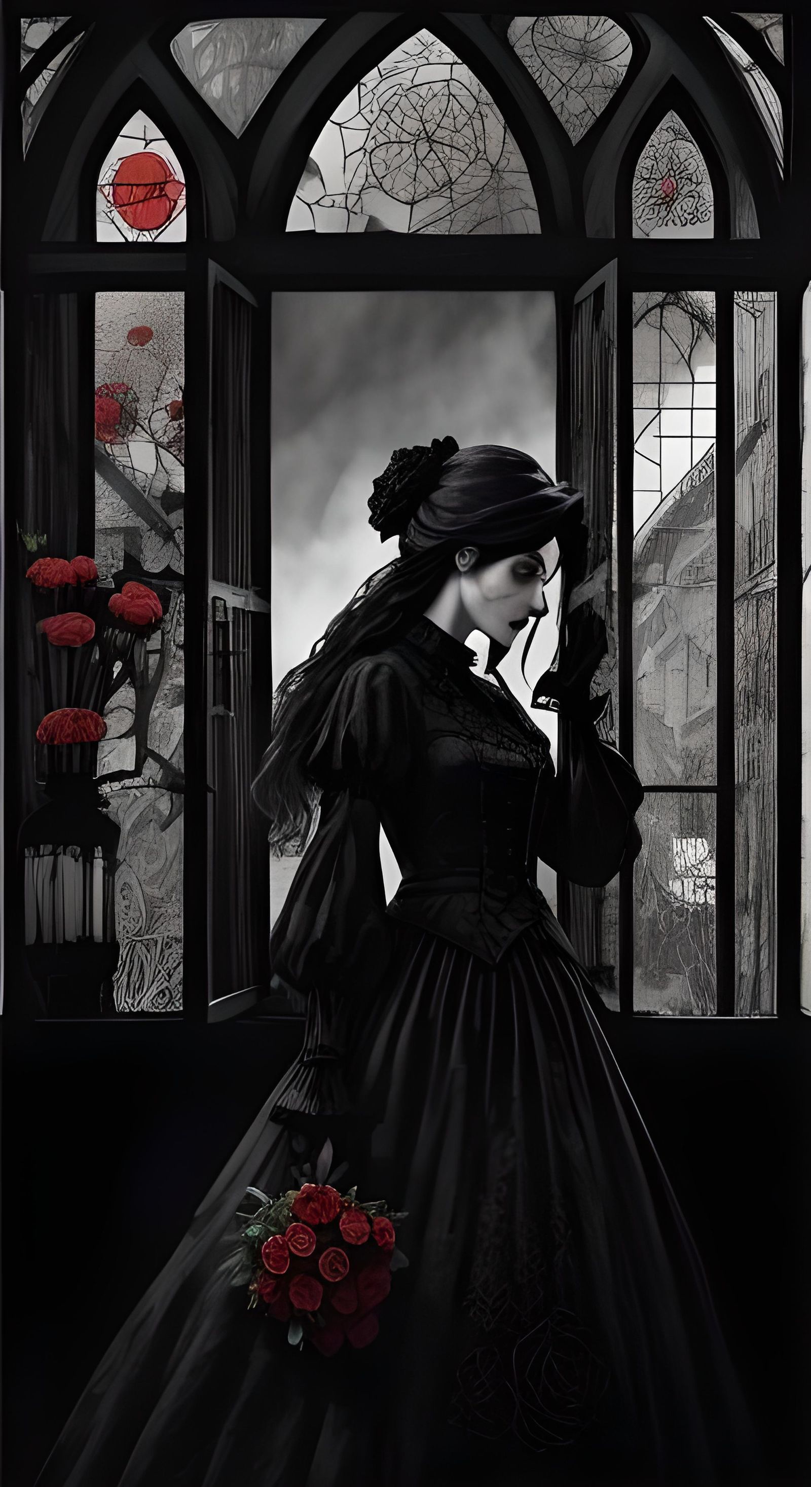 Gothic Haunted House: Banksy-Style Wood Block Print