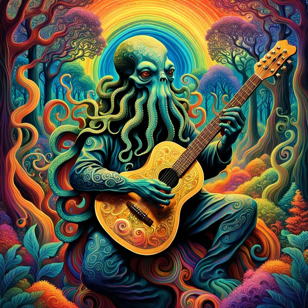 Psychedelic Hippie Cthulhu in Dreamy Forest