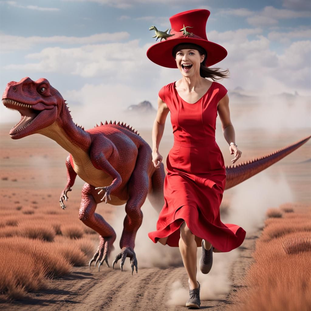 Woman Rides Dinosaur Through Steppe in Surreal Photo