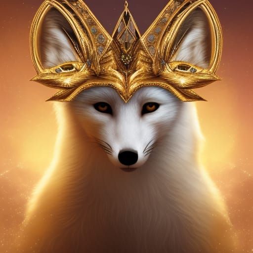 Hyperrealistic White Fox with Crystal Crown