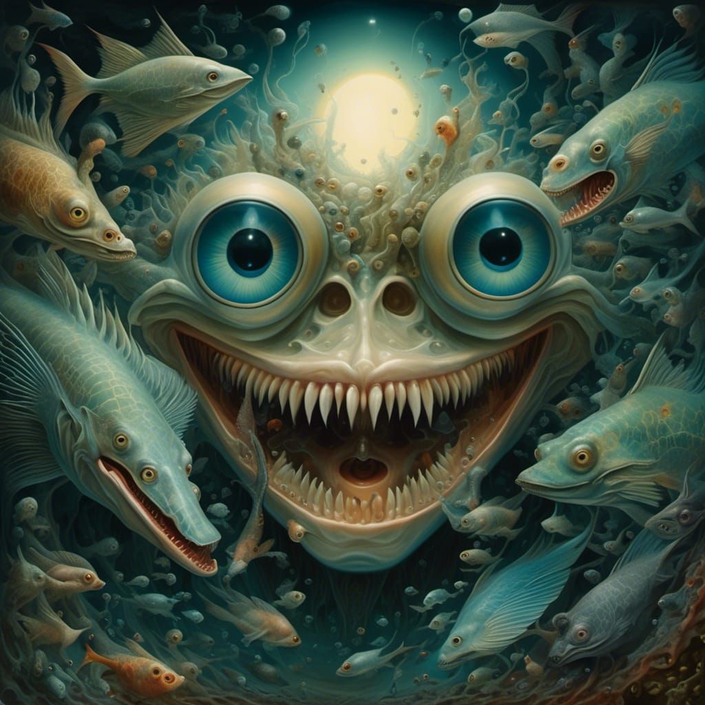Surreal Eel Feast in Psychedelic Digital Art