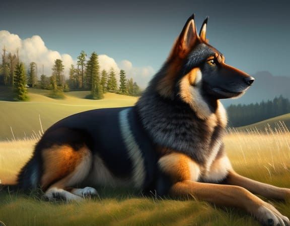 Hyperrealistic 3D Portrait of a Regal German Shepherd