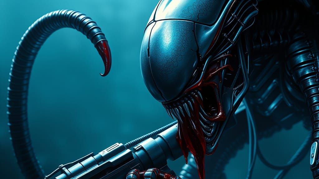 Xenomorph Attack in Biomechanical Giger Style
