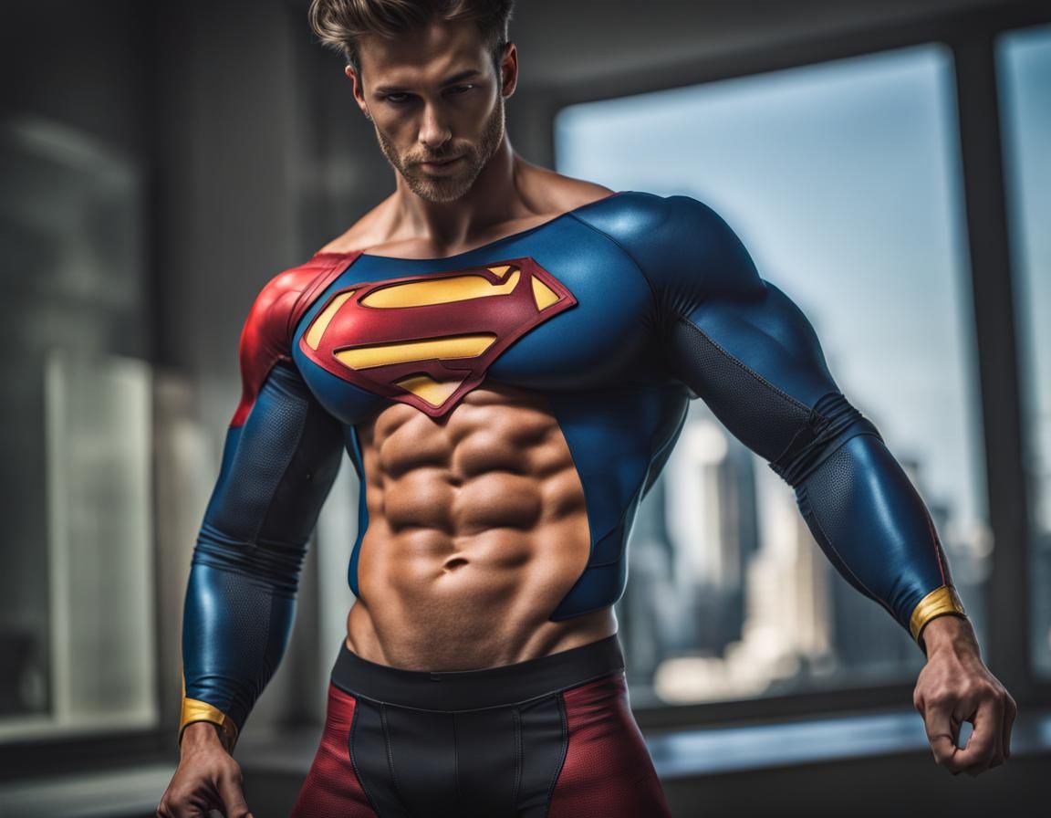 Heroic Superhero with Sculpted Torso and Abs
